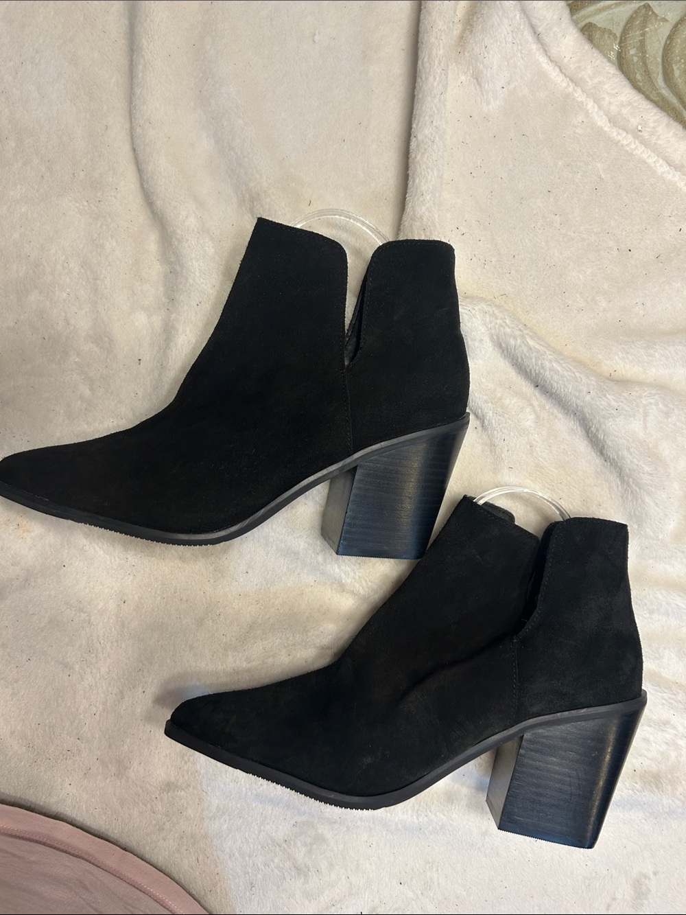 Women's Black Suede Pointed Ankle Booties - Classic Chic - Picture 3 of 6